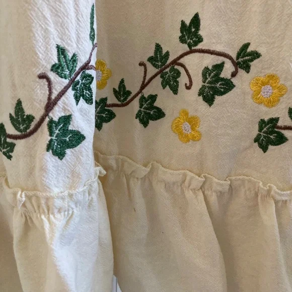 Cream Cotton Embroidered Bee and Garland Vine Square neck Dress - Picture 6 of 10